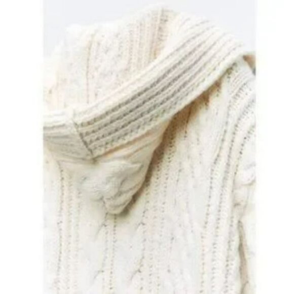 ZARA LONG CABLE KNIT COAT LONG SLEEVES WHITE - Picture 8 of 11